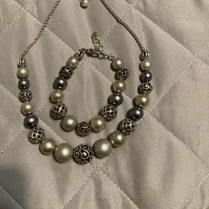 Brighton silver and Pearl necklace bracelet. Good condition